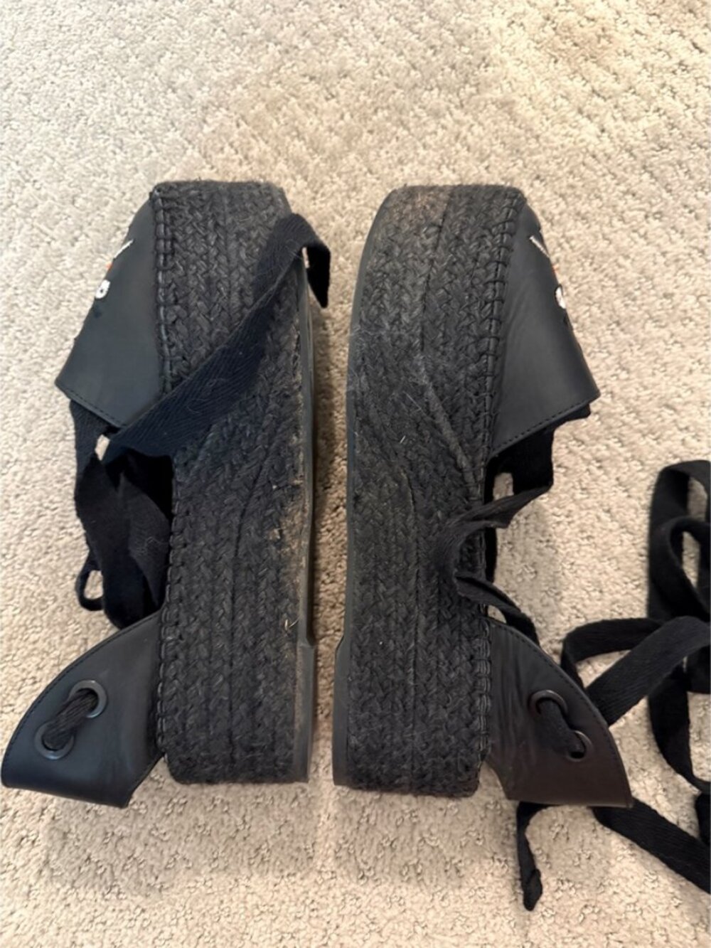 Kenzo Maya Leather Platform Espadrille Sandals Black 8 Tribal Evil Eye - Picture 7 of 11